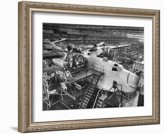 Men Working on Martin Patrol Bomber at Glenn Martin Plant-Myron Davis-Framed Photographic Print