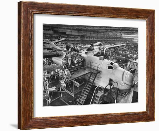 Men Working on Martin Patrol Bomber at Glenn Martin Plant-Myron Davis-Framed Photographic Print