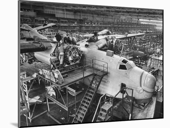 Men Working on Martin Patrol Bomber at Glenn Martin Plant-Myron Davis-Mounted Photographic Print