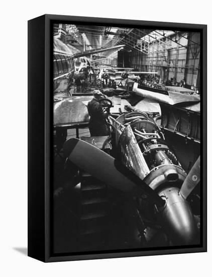 Men Working on Partially Completed Jets at New Vickers Plant-Carl Mydans-Framed Premier Image Canvas