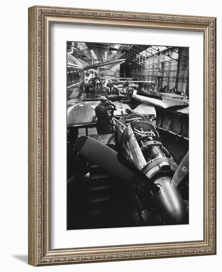 Men Working on Partially Completed Jets at New Vickers Plant-Carl Mydans-Framed Photographic Print