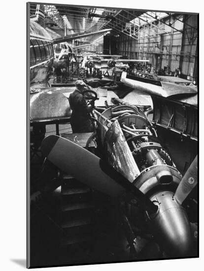 Men Working on Partially Completed Jets at New Vickers Plant-Carl Mydans-Mounted Photographic Print