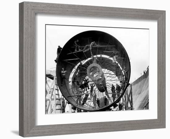 Men Working on Pipes Used to Divert Section of Missouri River During Building of Fort Peck Dam-Margaret Bourke-White-Framed Photographic Print