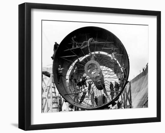 Men Working on Pipes Used to Divert Section of Missouri River During Building of Fort Peck Dam-Margaret Bourke-White-Framed Photographic Print