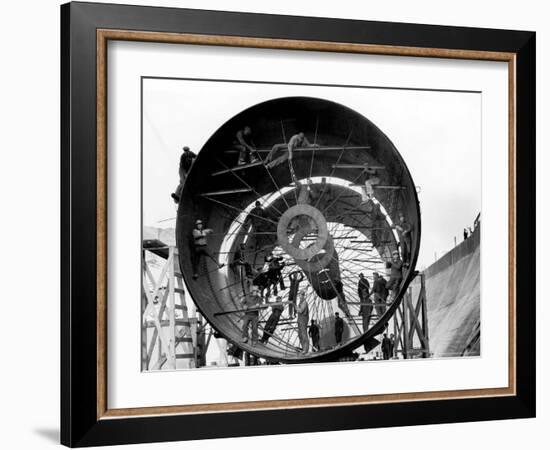 Men Working on Pipes Used to Divert Section of Missouri River During Building of Fort Peck Dam-Margaret Bourke-White-Framed Photographic Print