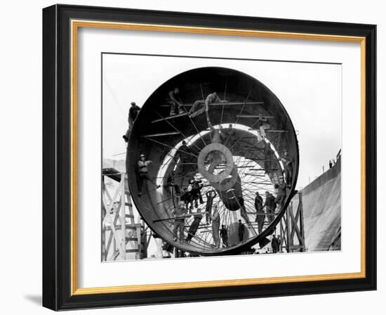 Men Working on Pipes Used to Divert Section of Missouri River During Building of Fort Peck Dam-Margaret Bourke-White-Framed Photographic Print