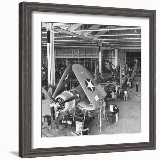 Men Working on the Aircrafts Final Constructing Stages-Peter Stackpole-Framed Photographic Print