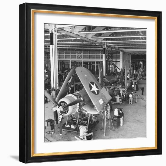 Men Working on the Aircrafts Final Constructing Stages-Peter Stackpole-Framed Photographic Print