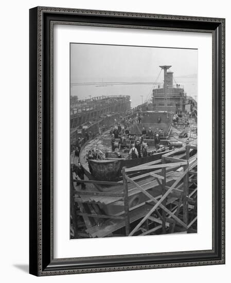 Men Working on the Liberty Ship in the Kaiser Shipyard-Hansel Mieth-Framed Photographic Print
