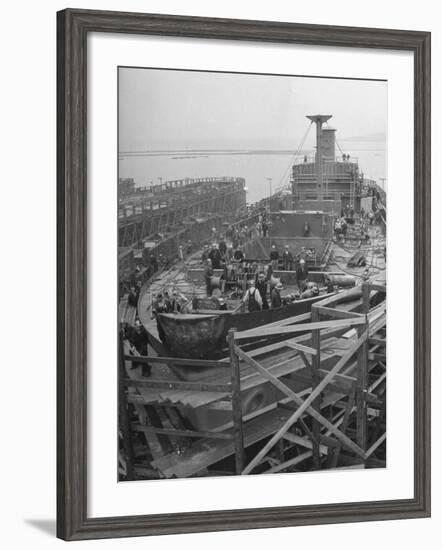 Men Working on the Liberty Ship in the Kaiser Shipyard-Hansel Mieth-Framed Photographic Print