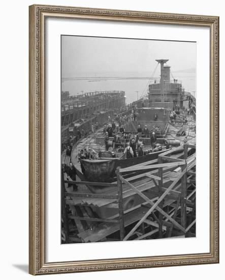 Men Working on the Liberty Ship in the Kaiser Shipyard-Hansel Mieth-Framed Photographic Print