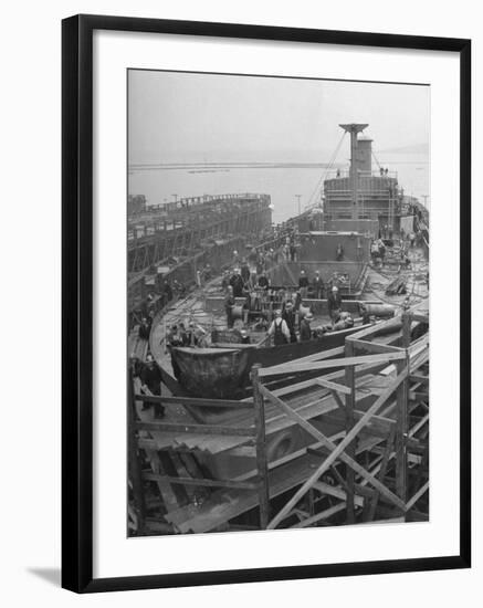 Men Working on the Liberty Ship in the Kaiser Shipyard-Hansel Mieth-Framed Photographic Print