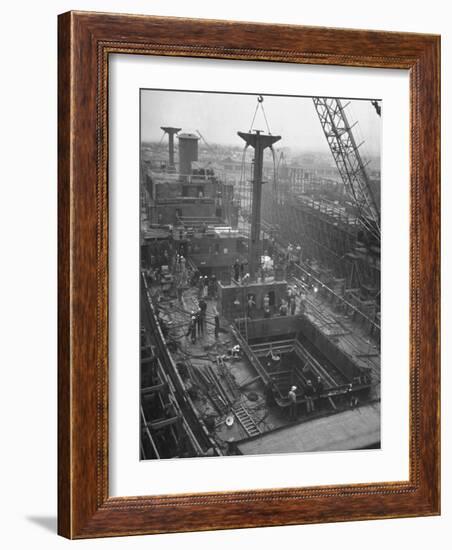 Men Working on the Liberty Ship in the Kaiser Shipyard-Hansel Mieth-Framed Photographic Print