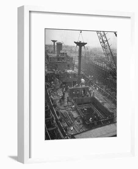 Men Working on the Liberty Ship in the Kaiser Shipyard-Hansel Mieth-Framed Photographic Print