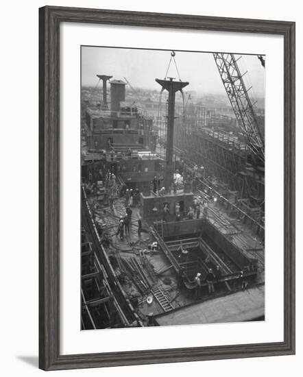 Men Working on the Liberty Ship in the Kaiser Shipyard-Hansel Mieth-Framed Photographic Print