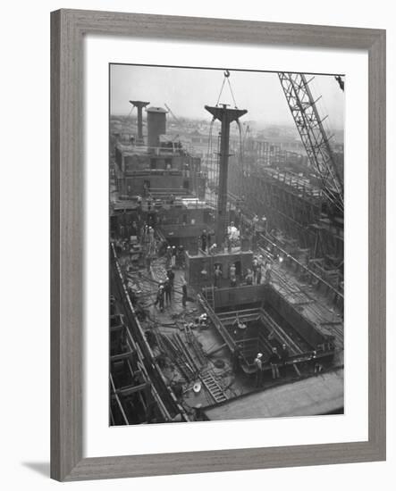 Men Working on the Liberty Ship in the Kaiser Shipyard-Hansel Mieth-Framed Photographic Print