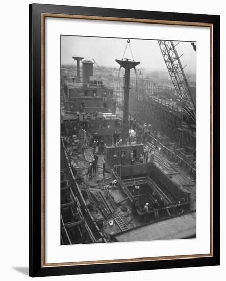 Men Working on the Liberty Ship in the Kaiser Shipyard-Hansel Mieth-Framed Photographic Print