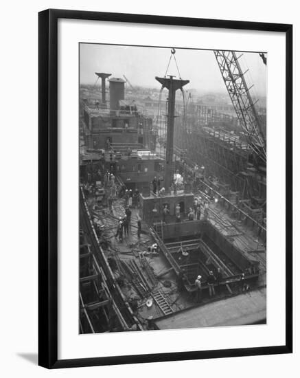 Men Working on the Liberty Ship in the Kaiser Shipyard-Hansel Mieth-Framed Photographic Print