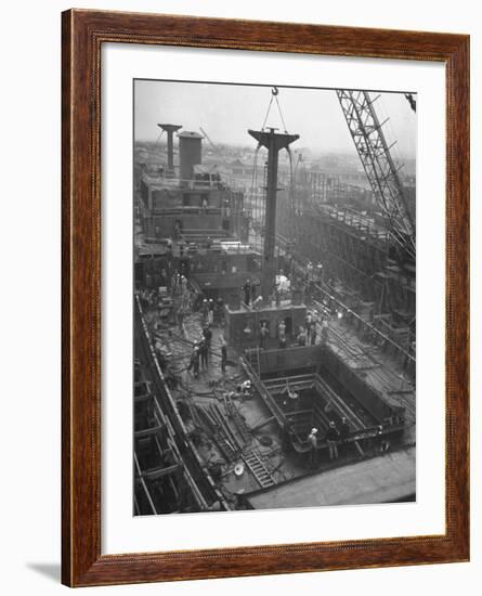 Men Working on the Liberty Ship in the Kaiser Shipyard-Hansel Mieth-Framed Photographic Print