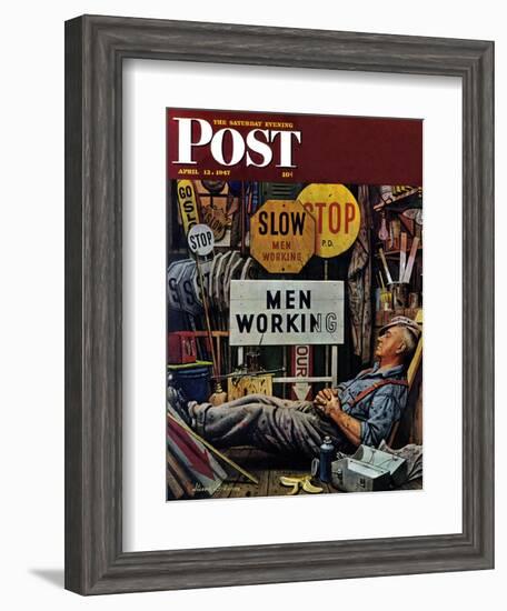 "Men Working," Saturday Evening Post Cover, April 12, 1947-Stevan Dohanos-Framed Giclee Print