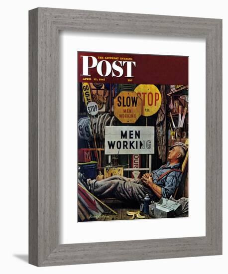 "Men Working," Saturday Evening Post Cover, April 12, 1947-Stevan Dohanos-Framed Giclee Print