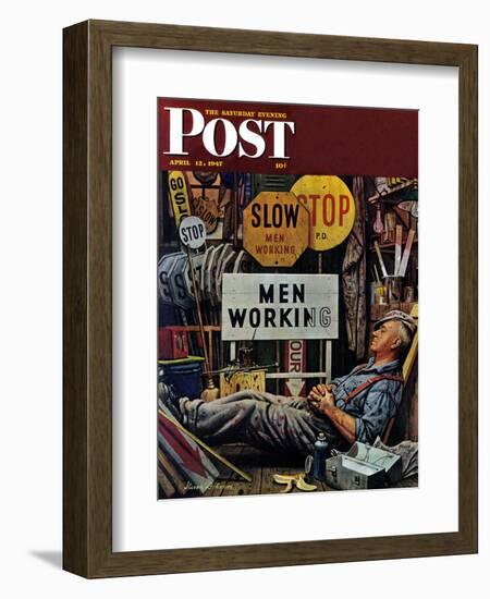 "Men Working," Saturday Evening Post Cover, April 12, 1947-Stevan Dohanos-Framed Giclee Print