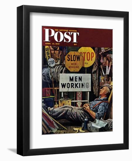 "Men Working," Saturday Evening Post Cover, April 12, 1947-Stevan Dohanos-Framed Giclee Print