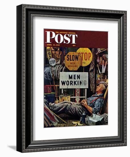 "Men Working," Saturday Evening Post Cover, April 12, 1947-Stevan Dohanos-Framed Giclee Print