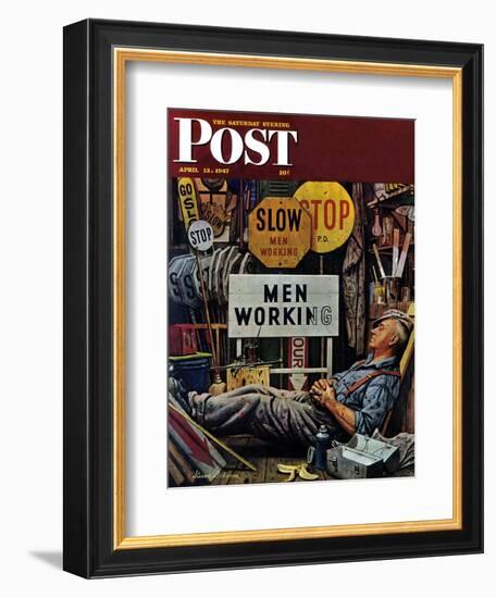 "Men Working," Saturday Evening Post Cover, April 12, 1947-Stevan Dohanos-Framed Giclee Print