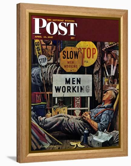 "Men Working," Saturday Evening Post Cover, April 12, 1947-Stevan Dohanos-Framed Premier Image Canvas