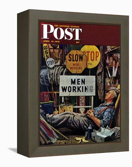 "Men Working," Saturday Evening Post Cover, April 12, 1947-Stevan Dohanos-Framed Premier Image Canvas