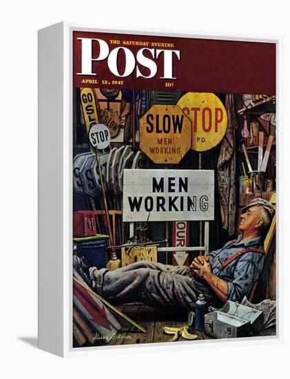 "Men Working," Saturday Evening Post Cover, April 12, 1947-Stevan Dohanos-Framed Premier Image Canvas