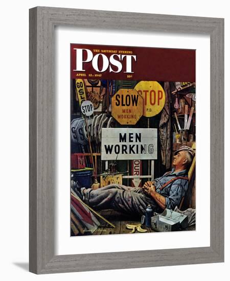 "Men Working," Saturday Evening Post Cover, April 12, 1947-Stevan Dohanos-Framed Giclee Print