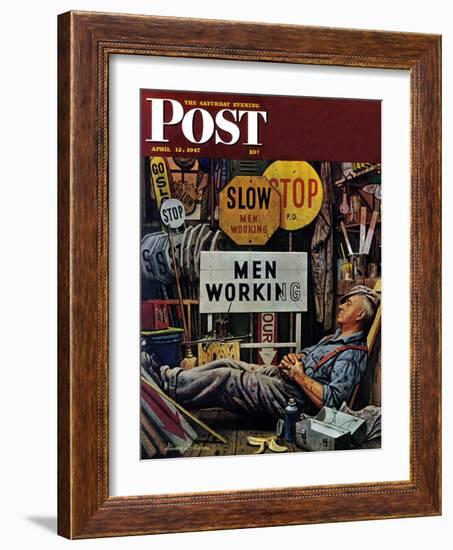 "Men Working," Saturday Evening Post Cover, April 12, 1947-Stevan Dohanos-Framed Giclee Print