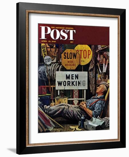 "Men Working," Saturday Evening Post Cover, April 12, 1947-Stevan Dohanos-Framed Giclee Print