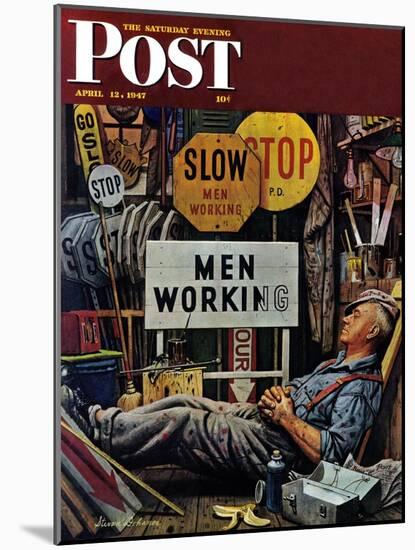 "Men Working," Saturday Evening Post Cover, April 12, 1947-Stevan Dohanos-Mounted Giclee Print