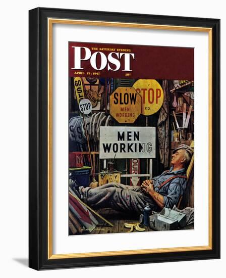 "Men Working," Saturday Evening Post Cover, April 12, 1947-Stevan Dohanos-Framed Giclee Print