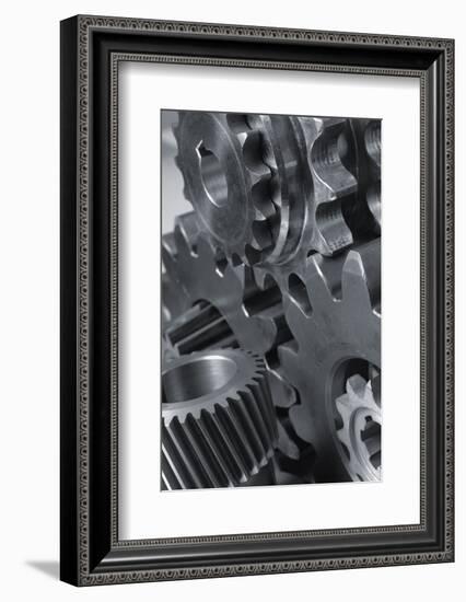 Menagerie Of Cogwheels, Gears Connecting In Black And White-lagardie-Framed Photographic Print