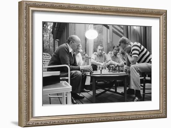 Menahem Begin and Zbigniew Brzezinski Play Chess at the Camp David Summit, 1978-null-Framed Photo