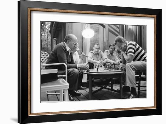 Menahem Begin and Zbigniew Brzezinski Play Chess at the Camp David Summit, 1978-null-Framed Photo