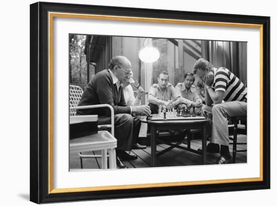 Menahem Begin and Zbigniew Brzezinski Play Chess at the Camp David Summit, 1978-null-Framed Photo