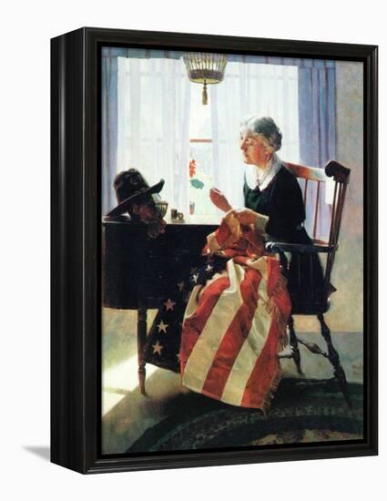 Mending the Flag-Norman Rockwell-Framed Premier Image Canvas