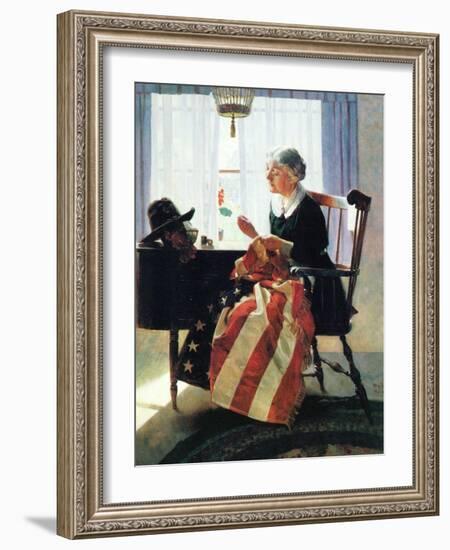 Mending the Flag-Norman Rockwell-Framed Giclee Print