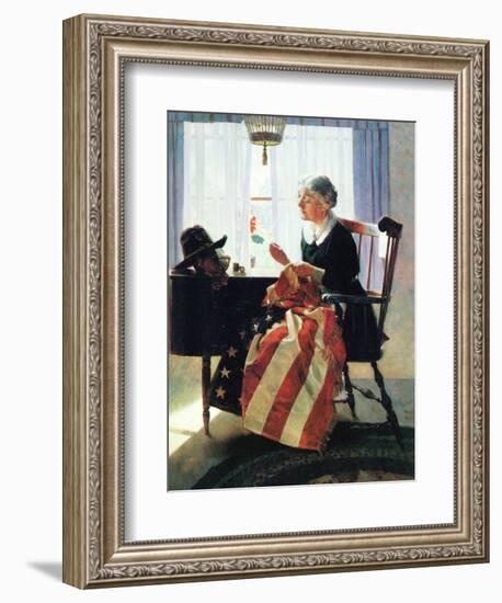 Mending the Flag-Norman Rockwell-Framed Giclee Print