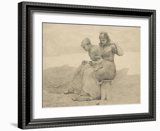 Mending the Tears, 1888, Probably Printed C.1940 (Etching)-Winslow Homer-Framed Giclee Print