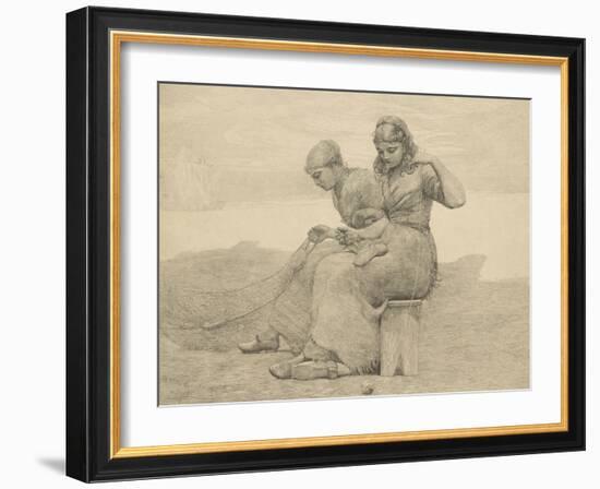 Mending the Tears, 1888, Probably Printed C.1940 (Etching)-Winslow Homer-Framed Giclee Print