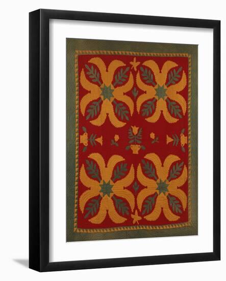 Mennonite Pieced and Appliqued Cotton Quilted Coverlet, Lancaster County, Pennsylvania, c.1880-null-Framed Giclee Print