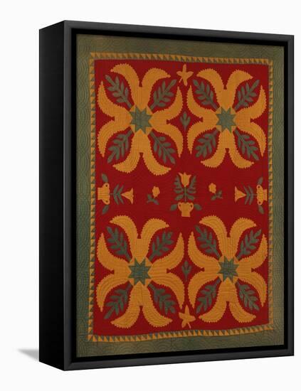 Mennonite Pieced and Appliqued Cotton Quilted Coverlet, Lancaster County, Pennsylvania, c.1880-null-Framed Premier Image Canvas