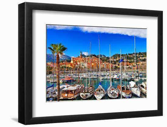 Menton - Colorful Port Town, Border France- Italy-Maugli-l-Framed Photographic Print
