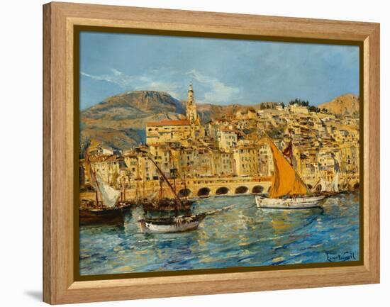 Menton Harbour, (Oil on Canvas)-Laurent Lucien Gsell-Framed Premier Image Canvas